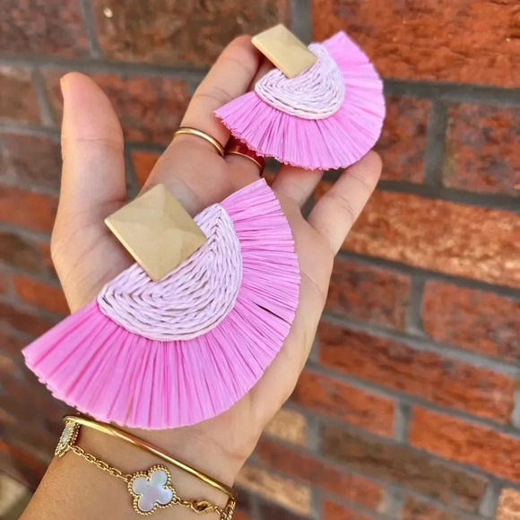 Athena Pinkish Sky Rattan Bohemian Earrings - Picture 7 of 8